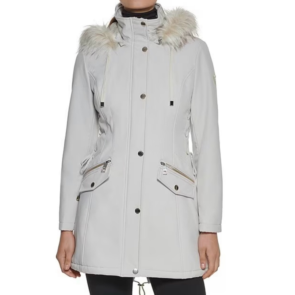 COPY - COPY - Guess  Water Resistant Faux Fur Trim Long Sleeve Hooded Coat